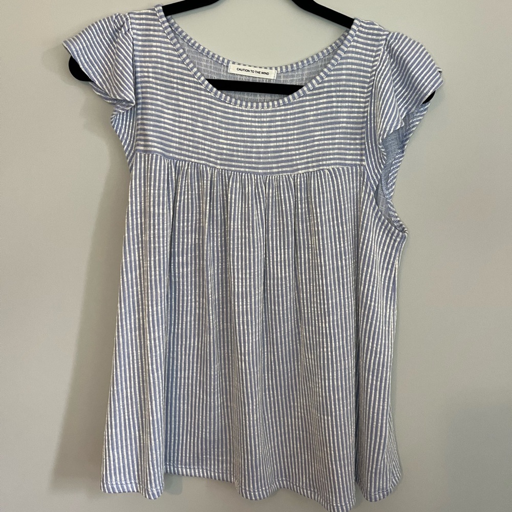 White & Blue Striped Baby Doll Top - Small